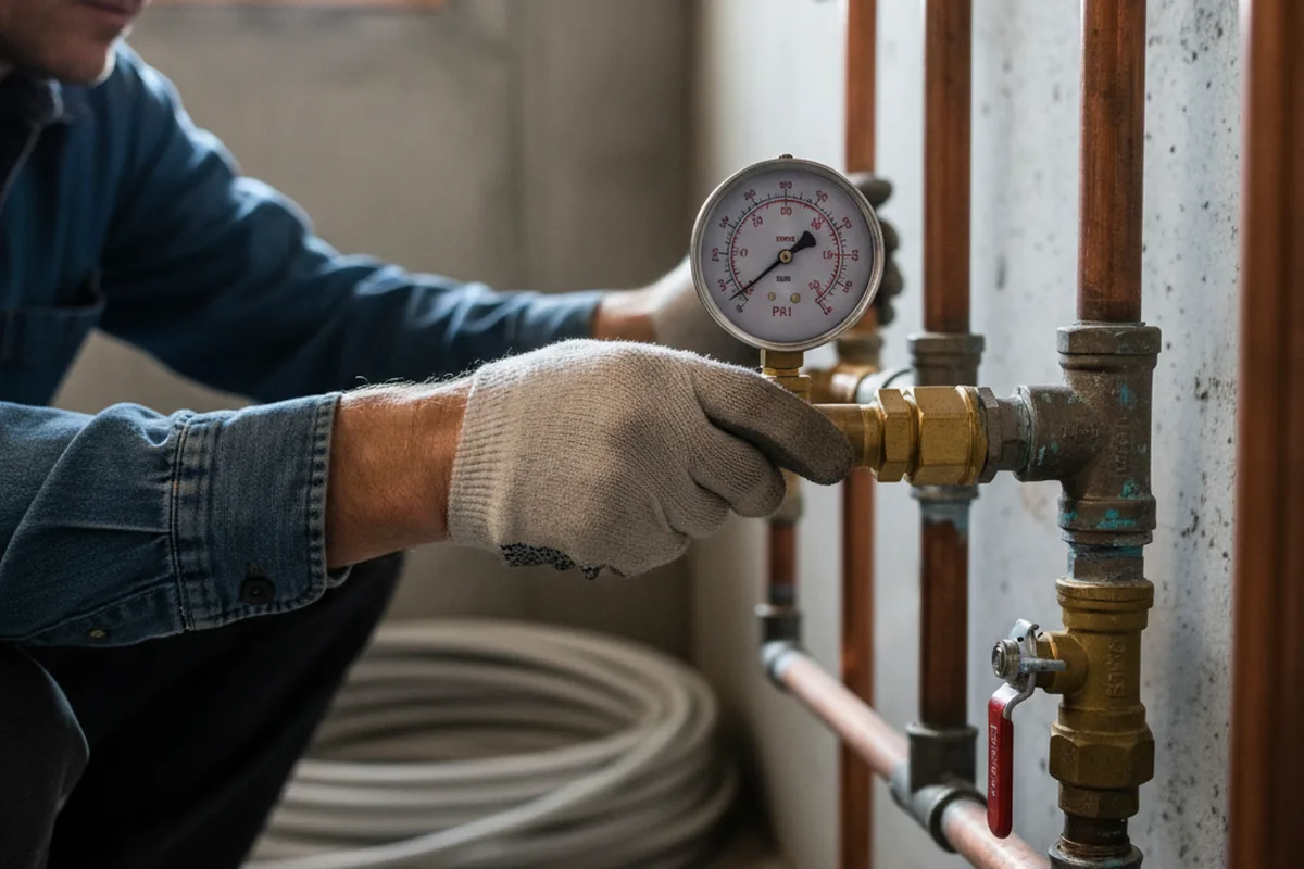 Pressure testing a repaired line during Water Line Repair in Medford